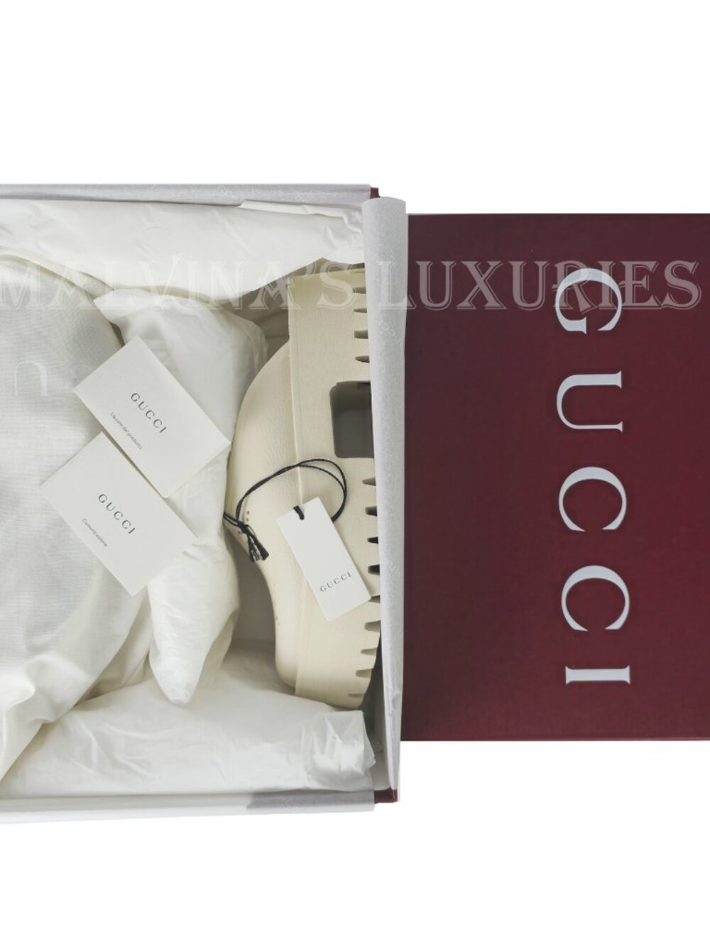 GUCCI SHOES ELEA PERFORATED RUBBER GG LOGO PLATFORM MULES SANDALS - Picture 15 of 16